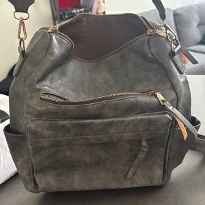 Stylish Gray Women's Shoulder Bag Backpack with Gold Hardware